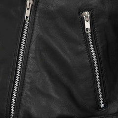 Women’s Black Cropped Leather Biker Jacket | Genuine Cowhide Short Moto Coat