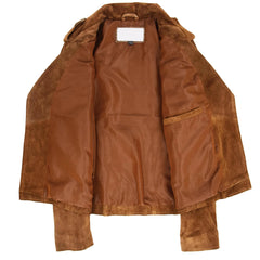 Women's Tan Suede Biker Jacket – Skylar Zip-Up Moto Style Leather Jacket