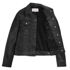 Regals Leather Women's Soft Genuine Leather Trucker Style Jacket Alma Black