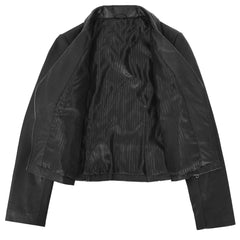 Women’s Black Leather Jacket – Jodie Soft Genuine Nappa with Cross Zip Design