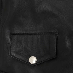 Women’s Black Cropped Leather Biker Jacket | Genuine Cowhide Short Moto Coat