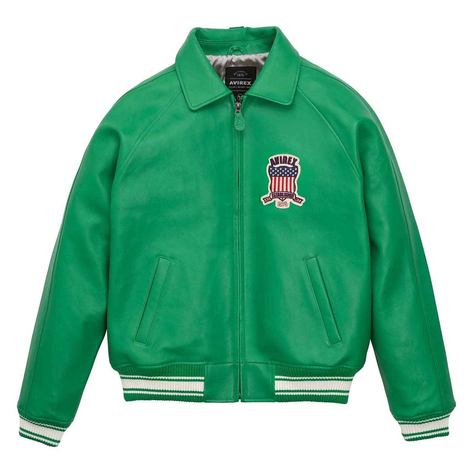 Handcrafted Men’s Avirex Leather Jacket Green Leather Bomber Jacket Classic Style