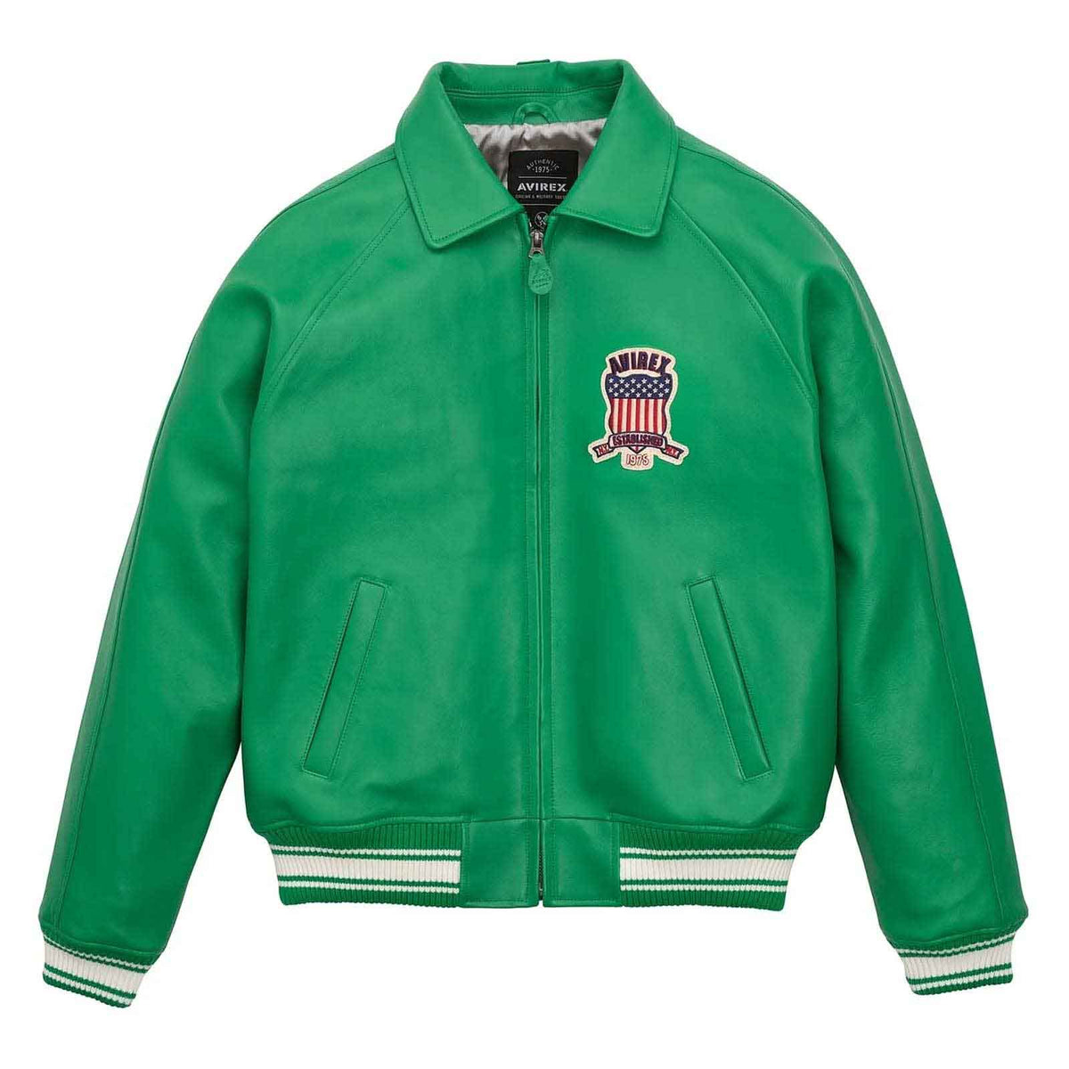 Handcrafted Men’s Avirex Leather Jacket Green Leather Bomber Jacket Classic Style