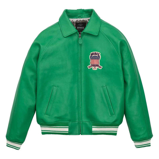 Handcrafted Men’s Avirex Leather Jacket Green Leather Bomber Jacket Classic Style