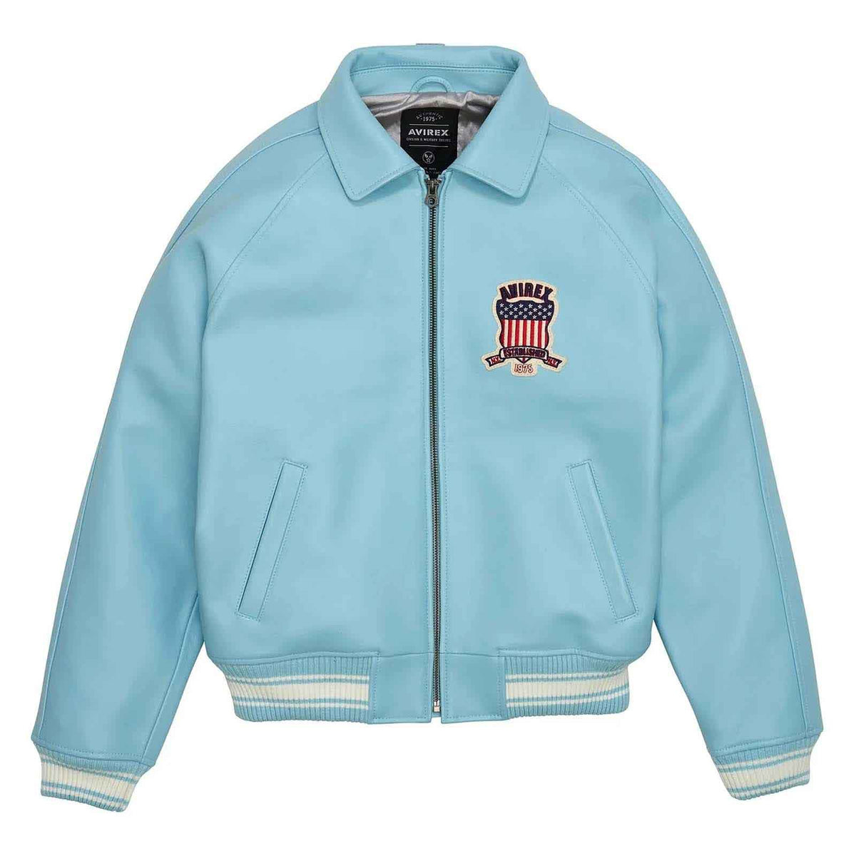 Top Quality Men’s Avirex Leather Jacket Light Blue Leather Bomber Flight Jacket