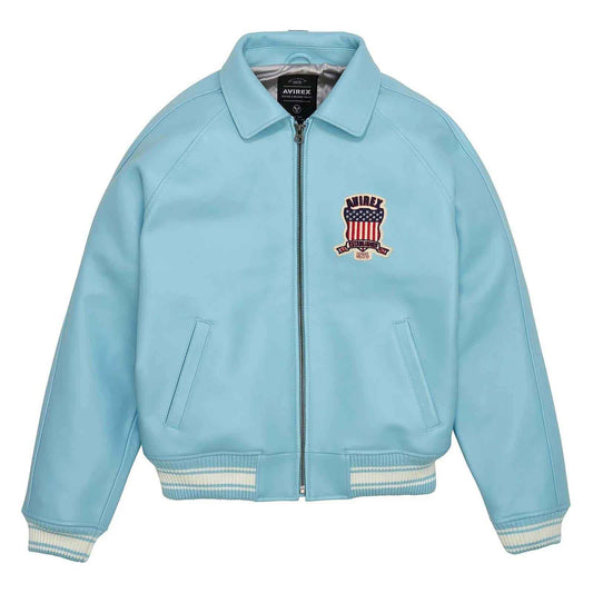 Top Quality Men’s Avirex Leather Jacket Light Blue Leather Bomber Flight Jacket