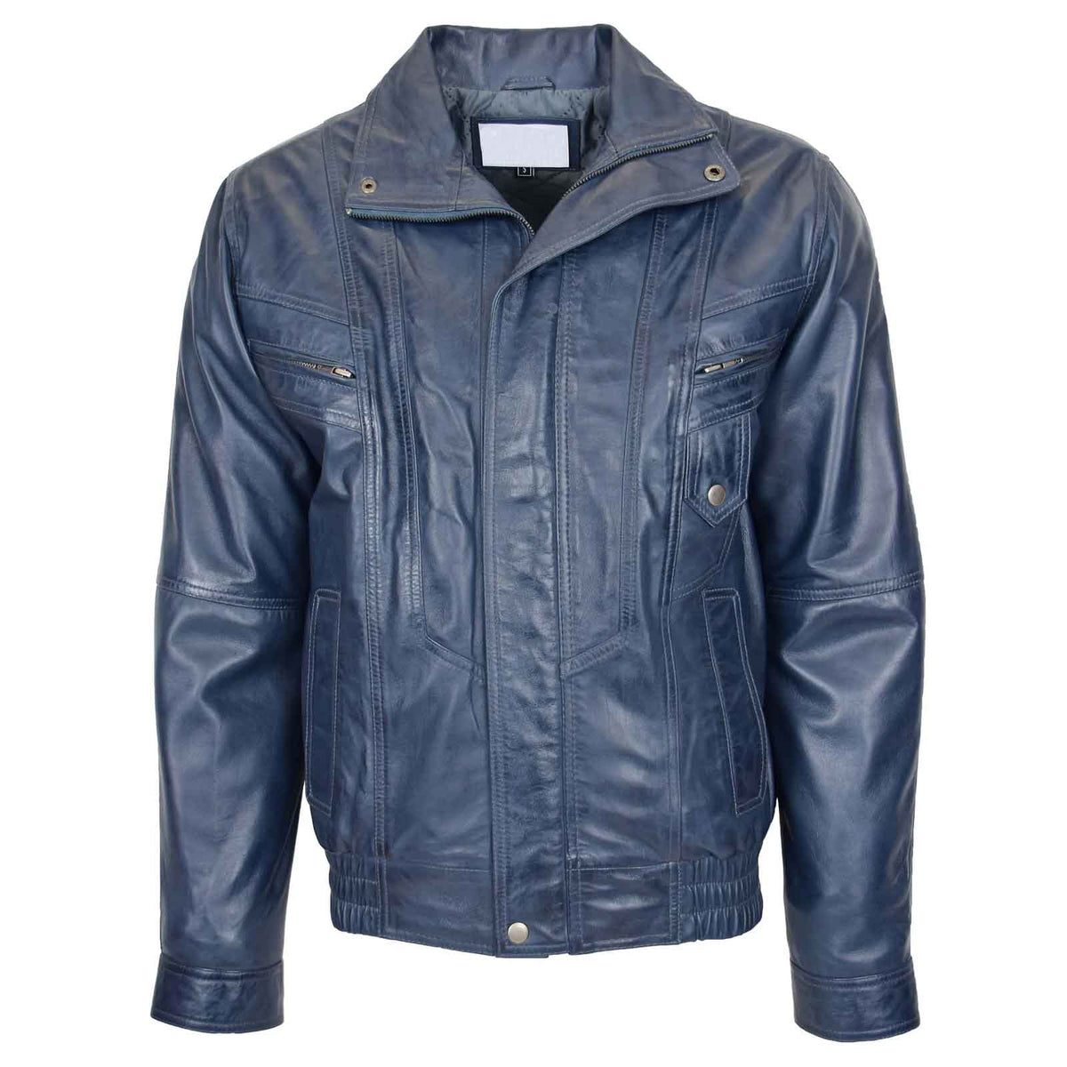 Men’s Leather Bomber Blouson Jacket – Robert Blue Classic Style