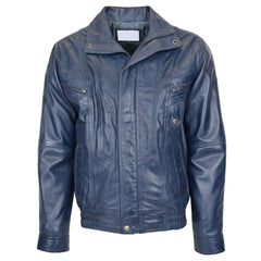 Men’s Leather Bomber Blouson Jacket – Robert Blue Classic Style