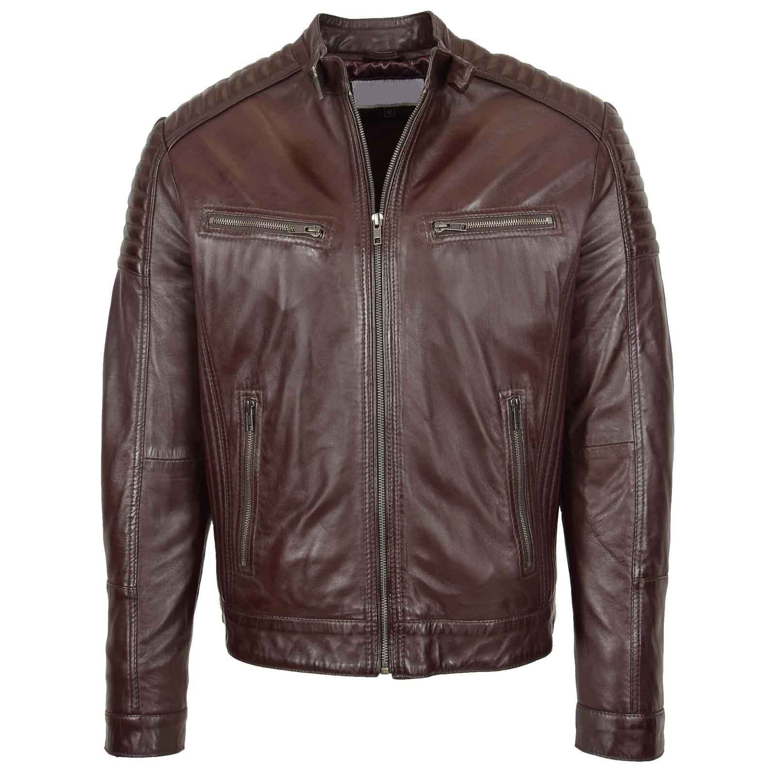 Regals Leather Men’s Brown Café Racer Jacket – Ron Quilted Biker Design