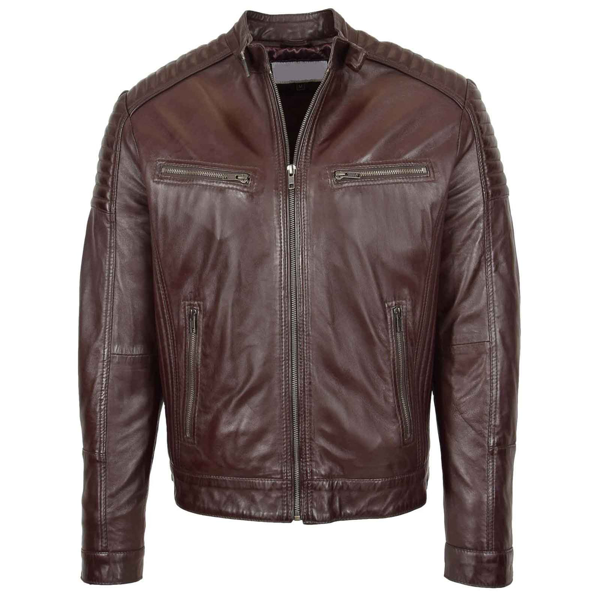 Regals Leather Men’s Brown Café Racer Jacket – Ron Quilted Biker Design