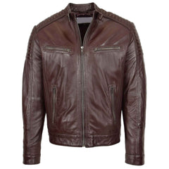 Regals Leather Men’s Brown Café Racer Jacket – Ron Quilted Biker Design