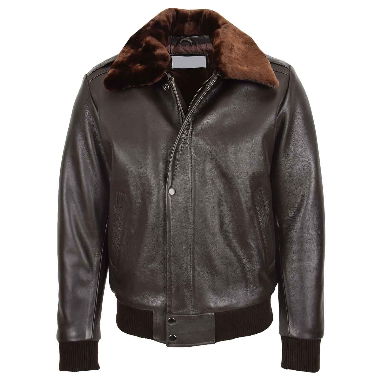 Men’s Leather Bomber Pilot Jacket with Removable Collar – Leroy Brown Classic