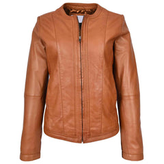 Women's Real Leather Collarless Fashion Jacket Slim Fit Style Clara Tan