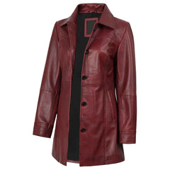 Regals Leather Kandis Women's Burgundy Genuine Leather Car Coat