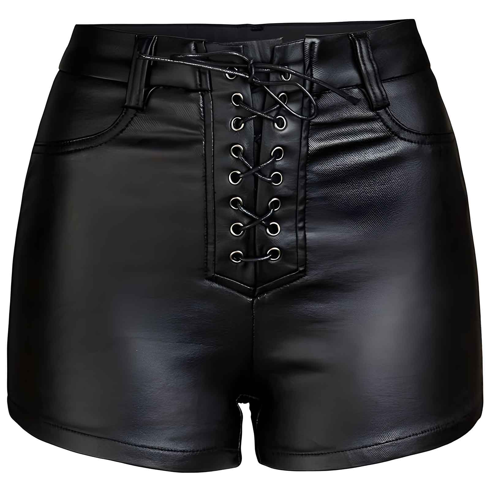 Women’s PU Leather Shorts – High Waist Drawstring Sexy Faux Leather Bottoms