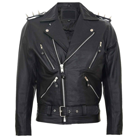 Classic Vintage Leather Biker Jacket for Men – Fringe, Studded & Tassel Design