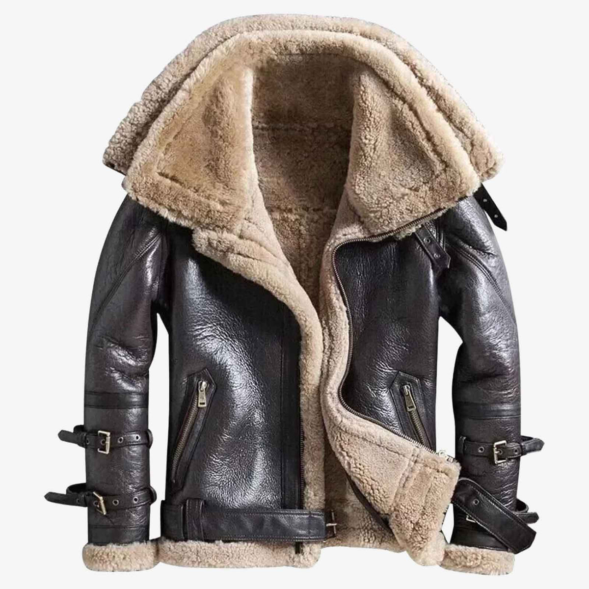 Men’s B3 Sheepskin Bomber Jacket – RAF Aviator Pilot Flying Coat | Double Collar Shearling Leather Jacket by Regals Leather