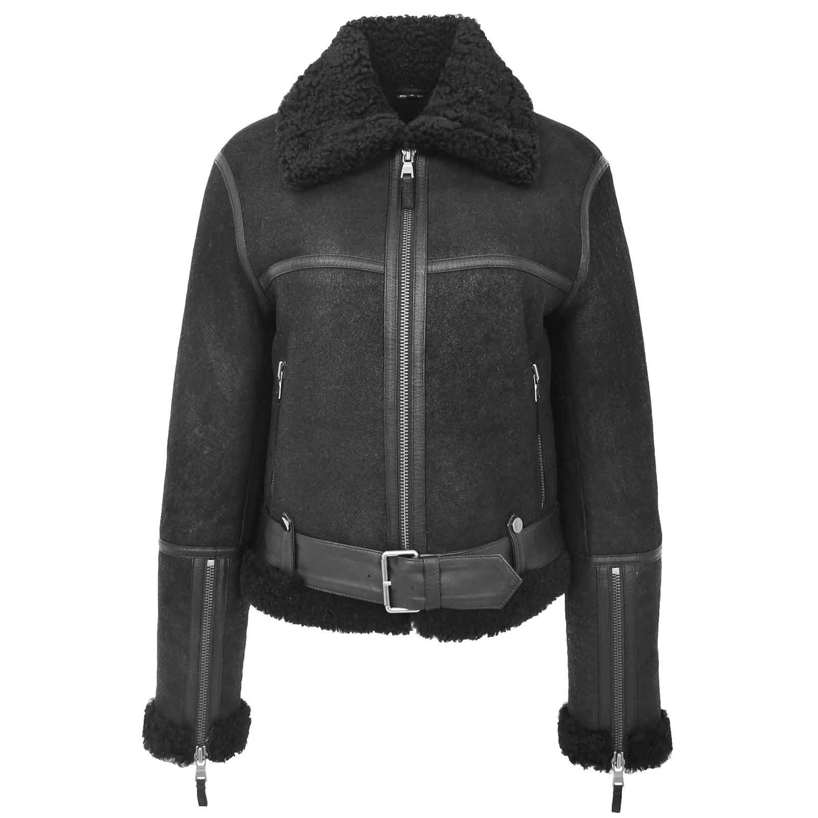 Regals Leather Lightweight Women's Sheepskin Aviator RAF Pilot Bomber Jacket Elsie Black