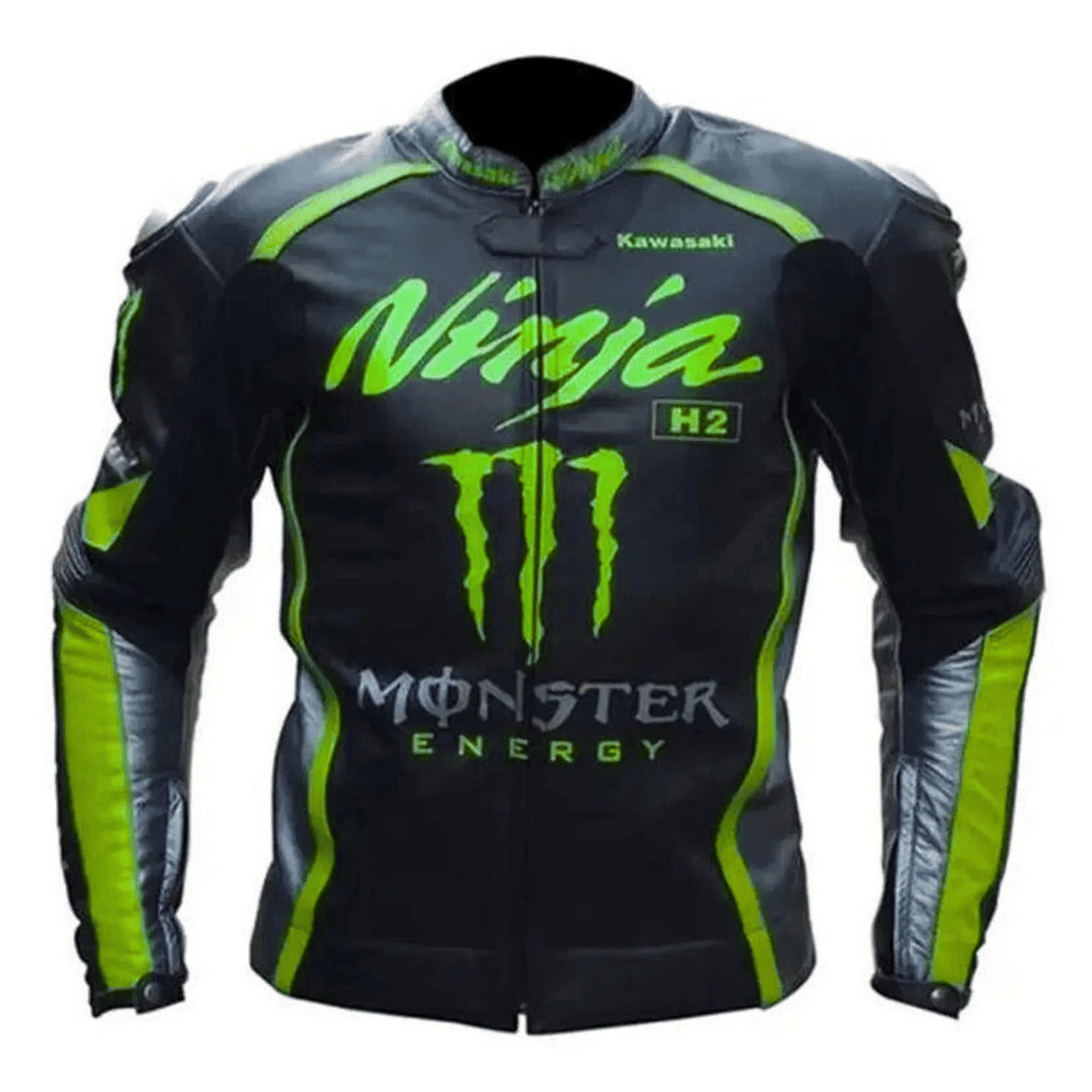 Chaqueta de cuero para hombre de motociclismo, negra, certificada CE, estilo Kawasaki