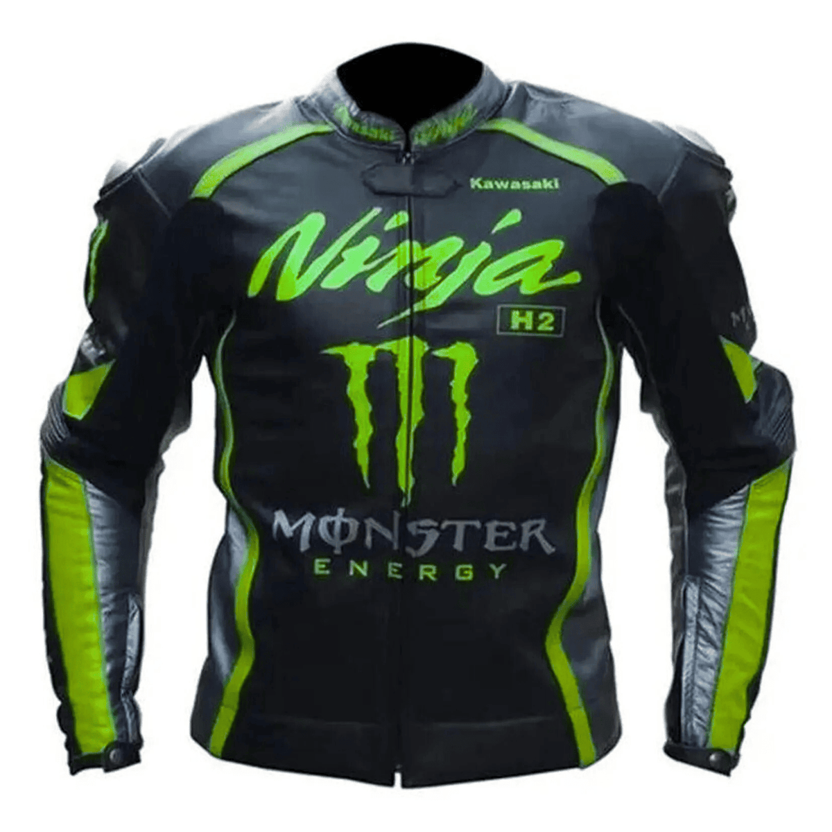 Chaqueta de cuero para hombre de motociclismo, negra, certificada CE, estilo Kawasaki