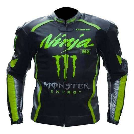 Men’s Black Motorcycle Racing Leather Jacket – CE Certified Kawasaki Style Biker Gear