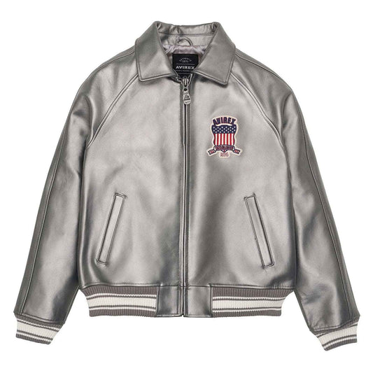 Handmade Men’s Avirex Leather Jacket Silver Leather Bomber Jacket Iconic Style
