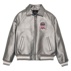 Handmade Men’s Avirex Leather Jacket Silver Leather Bomber Jacket Iconic Style