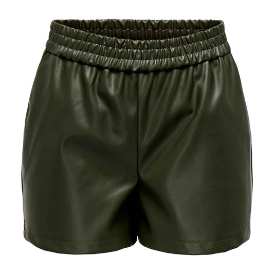Mid Waist Regular Fit Synthetic Leather Shorts