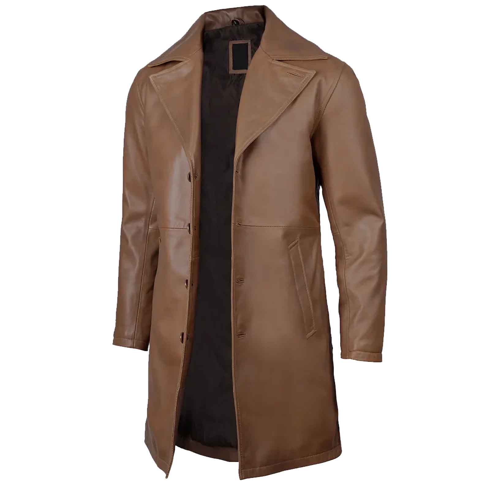 Regals Leather Men's 3/4 Length Brown Genuine Leather Car Coat