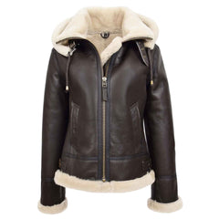 Regals Leather Naomi Women’s Sheepskin B3 Jacket Brown White Removable Hood
