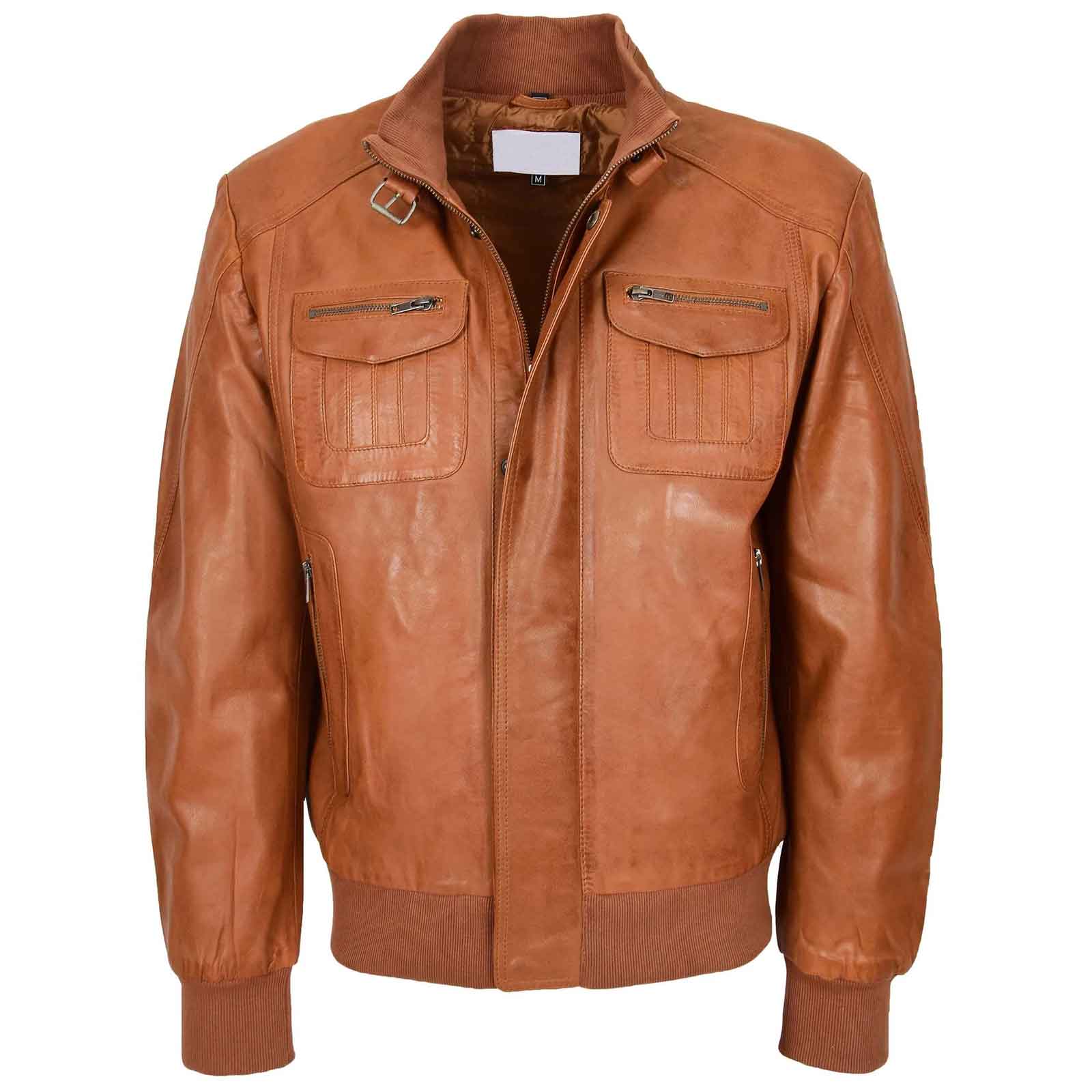 Men’s Leather Bomber Flight Jacket – Tom Tan Classic Aviator Style