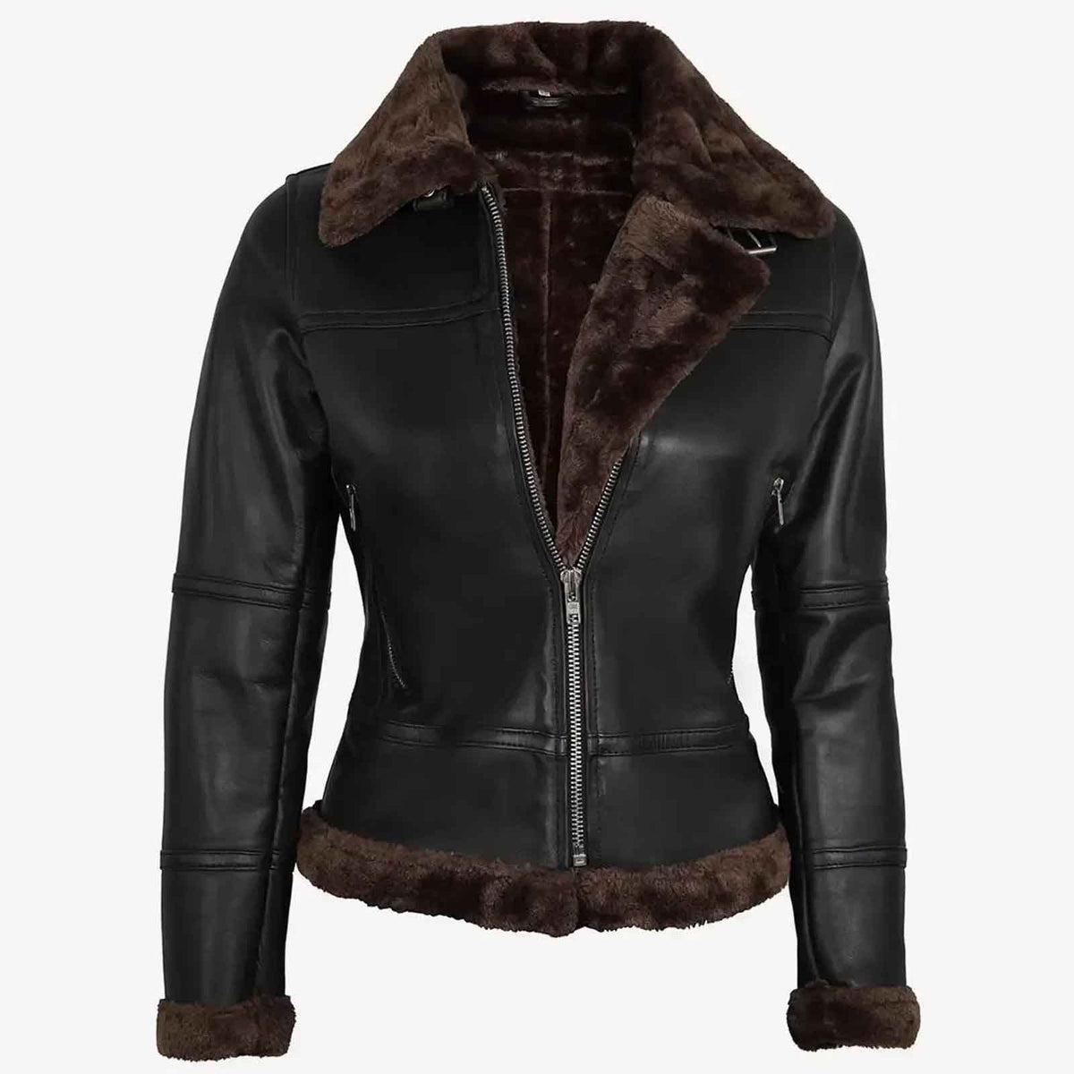 Genuine Leather Shearling Bomber Jacket Women | RAF B3 Aviator Flying Biker Style | Cozy Winter Coat