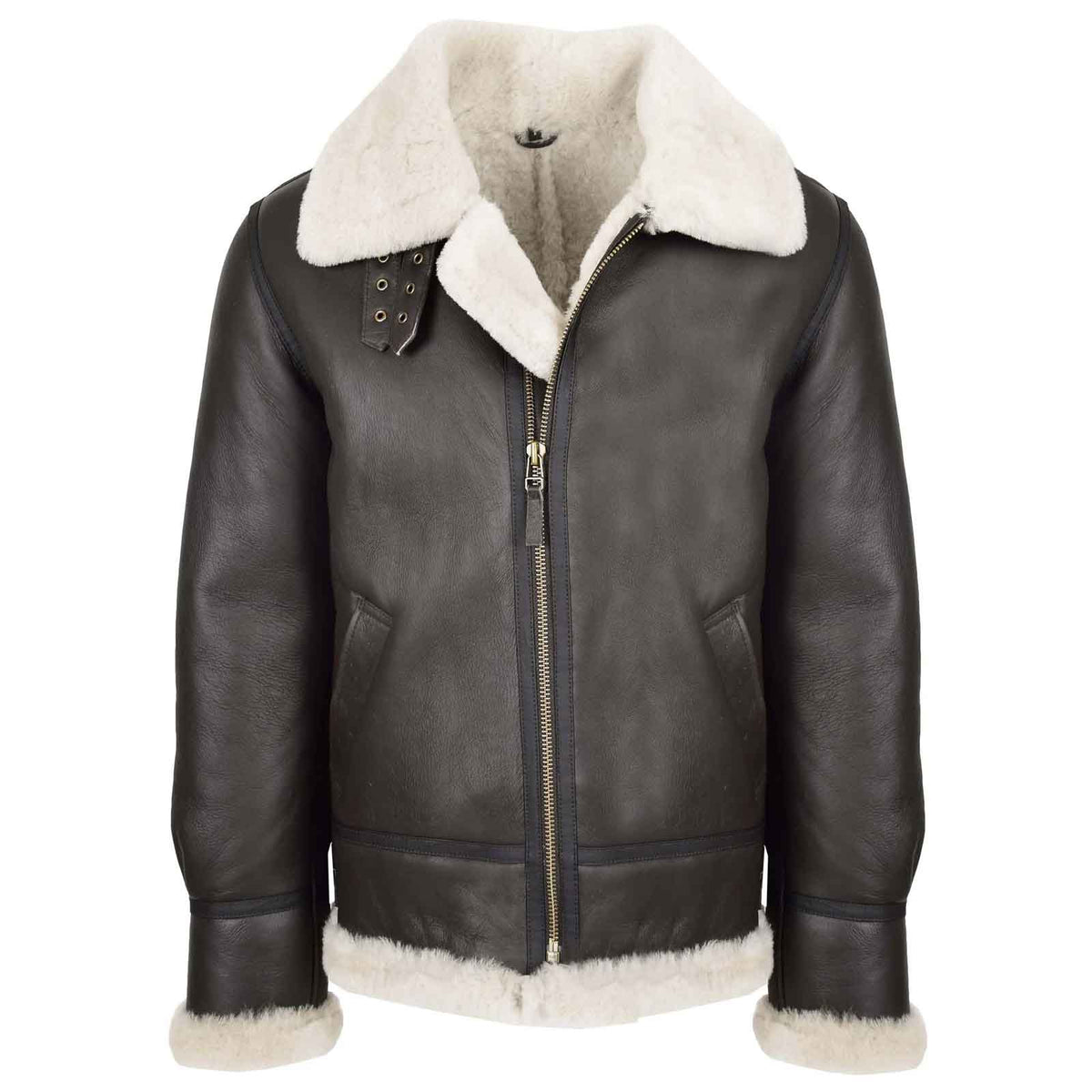 Men’s Genuine Sheepskin B3 Bomber Jacket – Regals Leather Brown/White Aviator