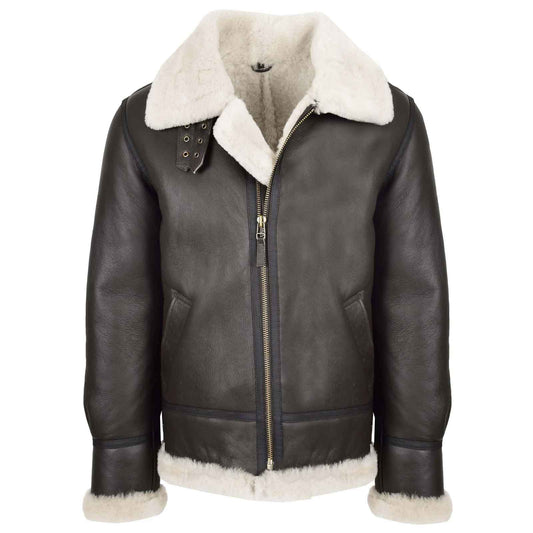 Men’s Genuine Sheepskin B3 Bomber Jacket – Regals Leather Brown/White Aviator