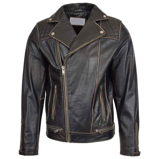 Regals Leather Classic Men's Leather Biker Brando Design Jacket Sean Vintage Black