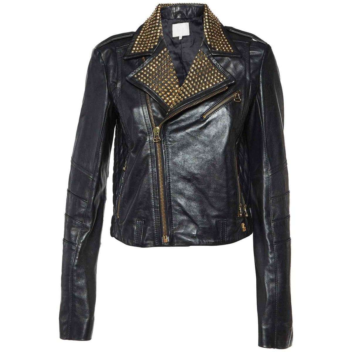 Pierre Balmain Studded Biker Jacket | Black Genuine Leather Designer Moto Coat