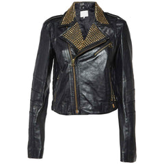 Pierre Balmain Studded Biker Jacket | Black Genuine Leather Designer Moto Coat