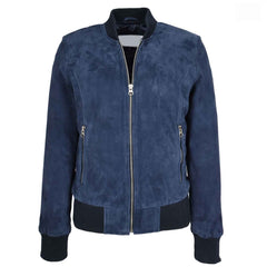 Regals Leather Comfortable Women's Real Goat Suede Bomber MA-1 Jacket Faye Blue