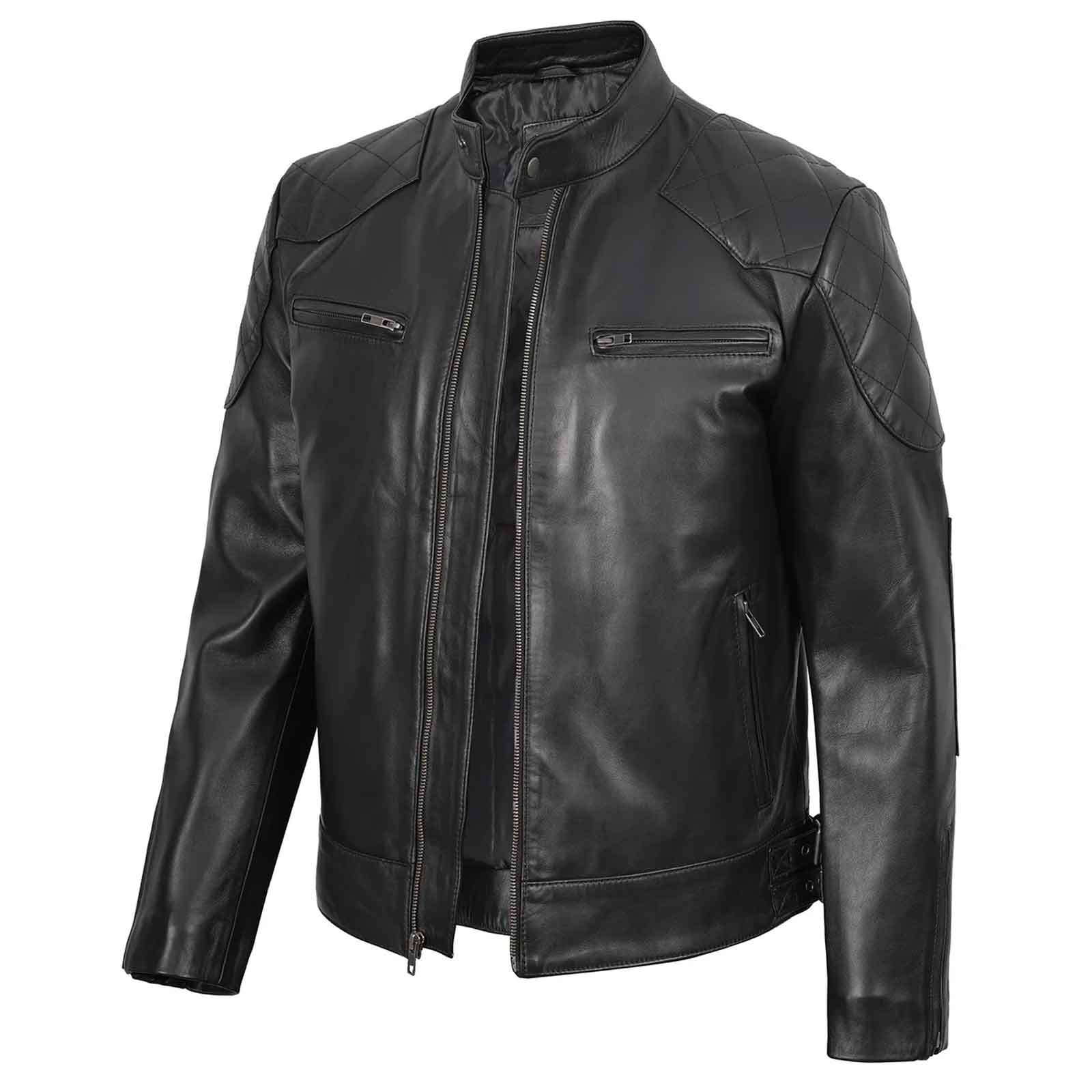 Regals Leather Men's Black Cafe Racer Genuine Leather Jacket