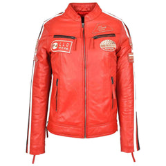 Ladies Rosa Red Leather Cafe Racer Biker Jacket – Motorcycle Style with Badges