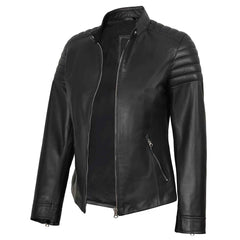 Vintage Women's Black Cafe Racer Lambskin Leather Jacket | Regals Leather