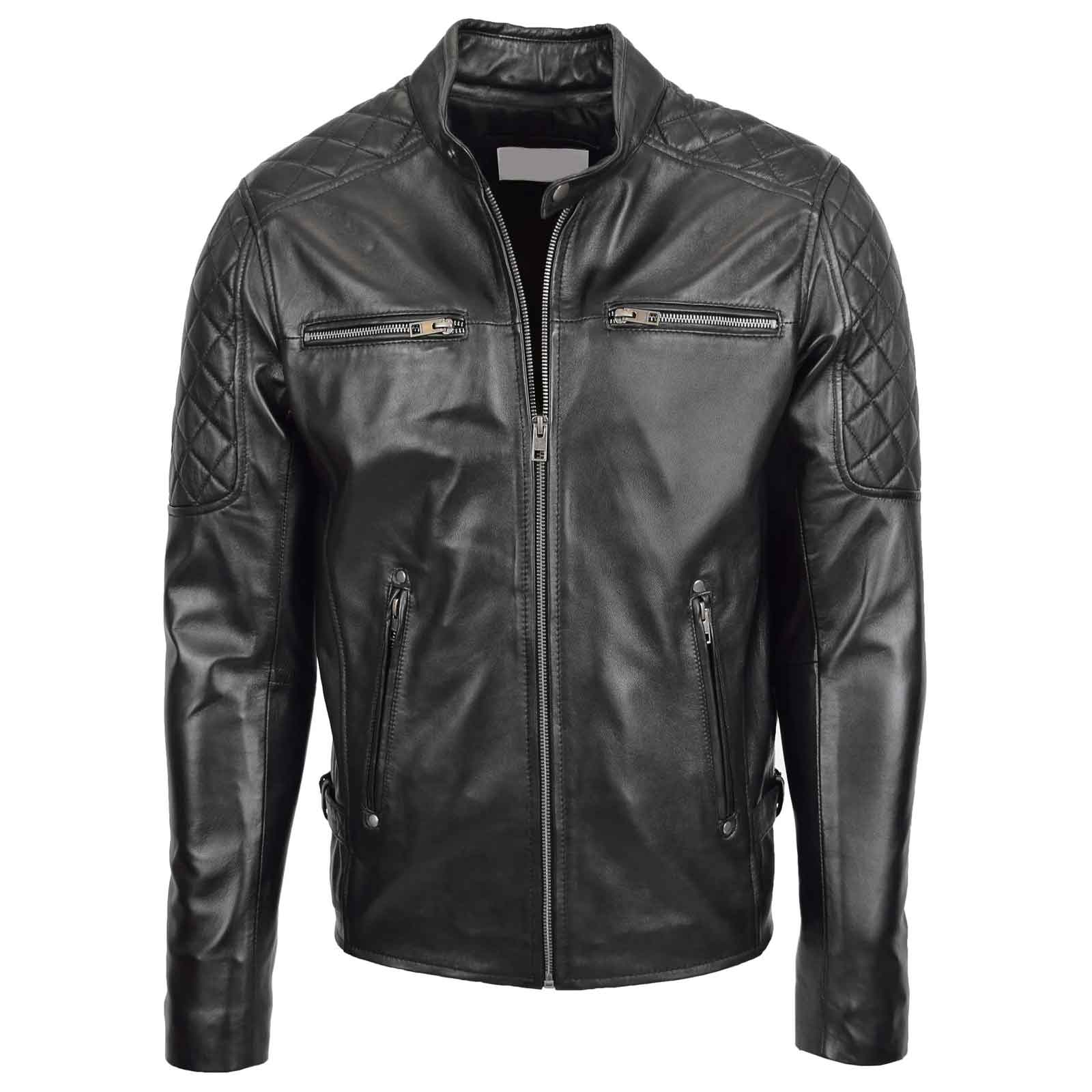 Regals Leather Men’s Quilted Biker Jacket – Jackson Black Genuine Leather