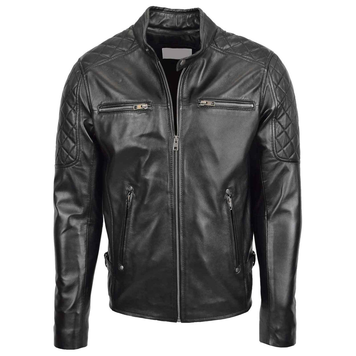 Regals Leather Men’s Quilted Biker Jacket – Jackson Black Genuine Leather
