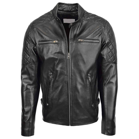 Regals Leather Men’s Quilted Biker Jacket – Jackson Black Genuine Leather