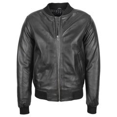 Men’s Black Leather MA-1 Bomber Jacket | Ryan Flight Style Leather Jacket for Men