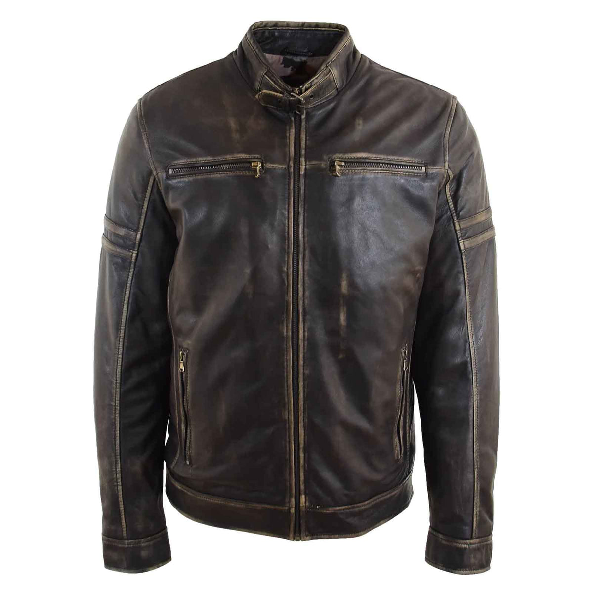 Men’s Ricky Vintage Rub-Off Real Leather Biker Jacket | Regals Leather