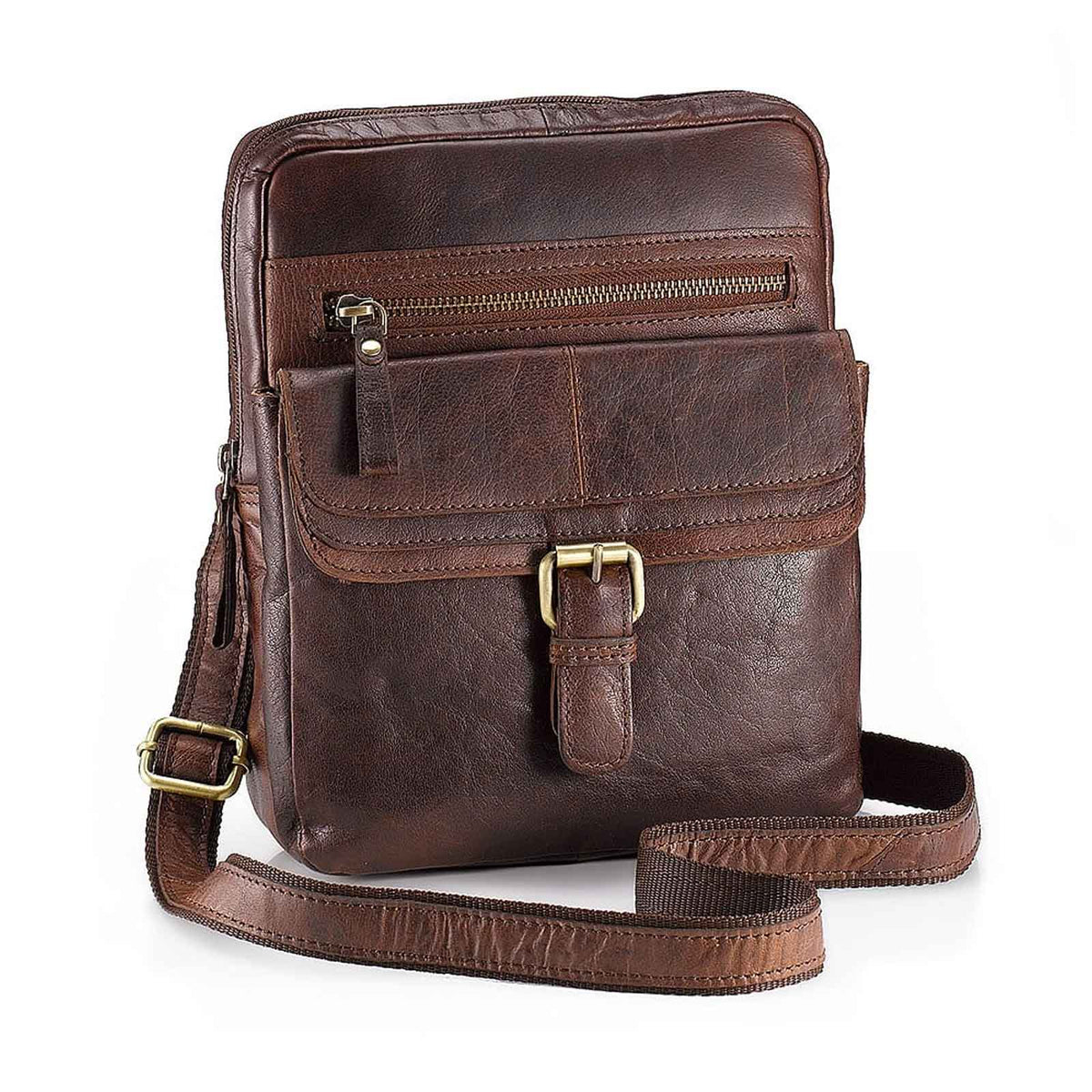 Men’s Leather Across-Body Bag by REGALS LEATHER – Genuine Cowhide Small Messenger Crossbody Shoulder Bag for Men