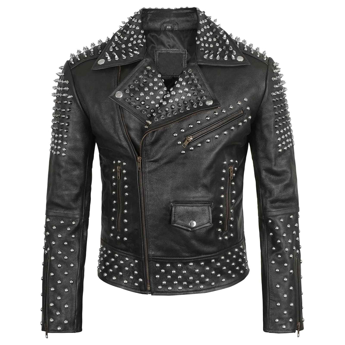 Mens Brando Studded Jacket Black Motorcycle Rock Punk Spiked Brando Biker Genuine Leather Jacket