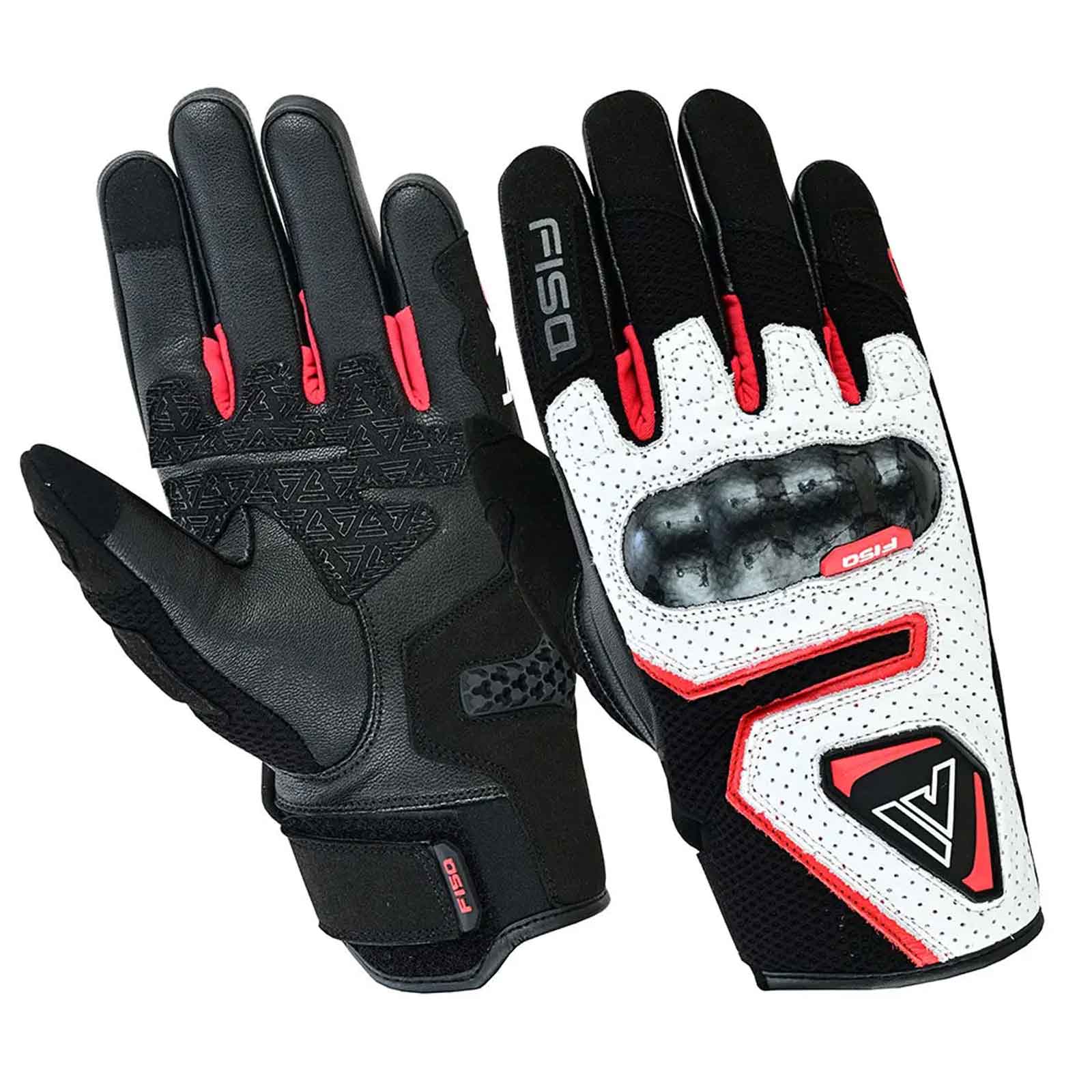 Guantes de moto de piel de cabra FISA FX3 Blancos/Rojos