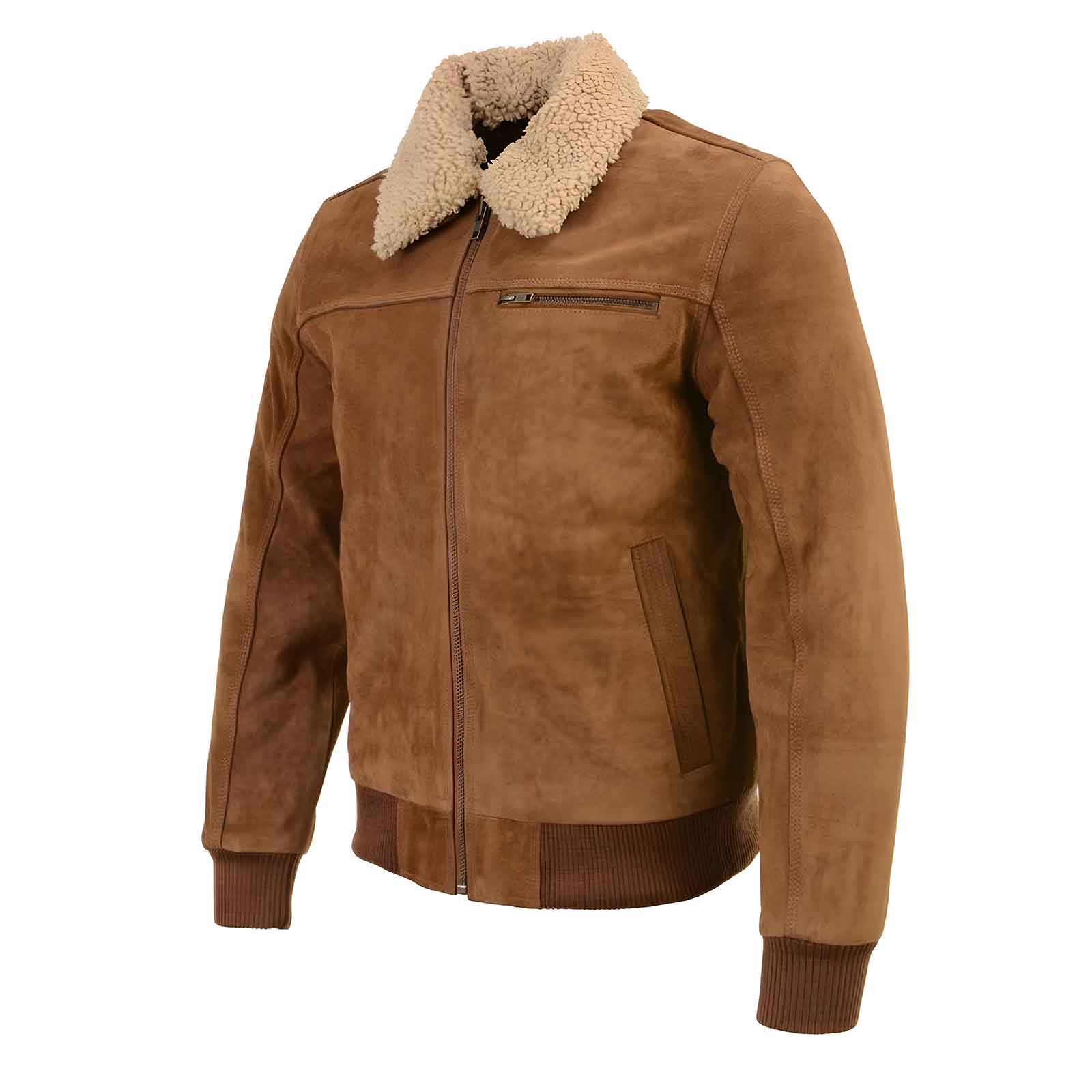 Men’s Suede Leather Vintage Bomber Jacket with Shearling Collar – Classic Aviator Style